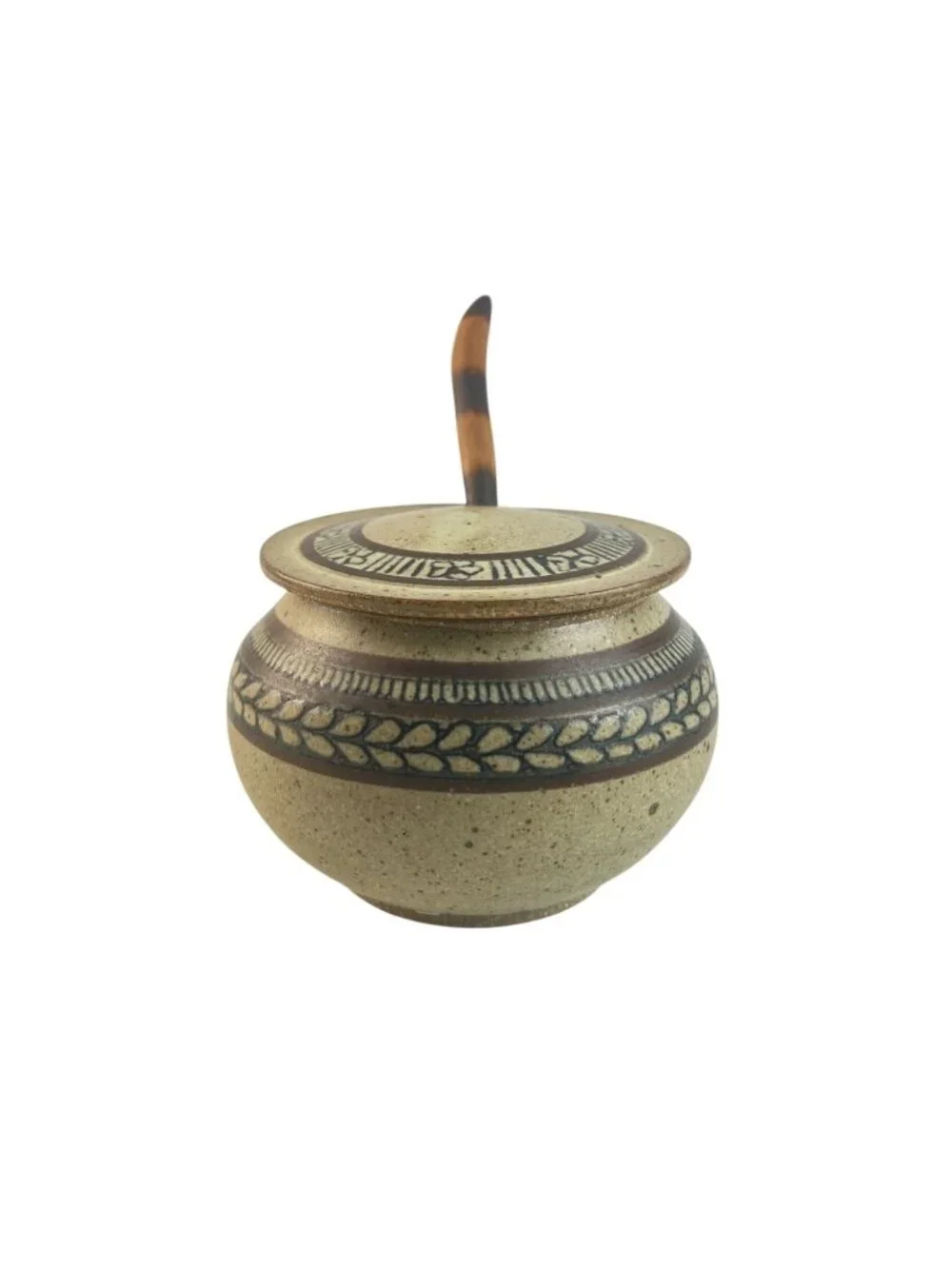 Vintage Studio Pottery Honey Pot, Brown Speckled Stoneware & Cobalt Blue Interio